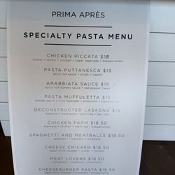 Prima Après - Menu - Prima Apres Mandeville