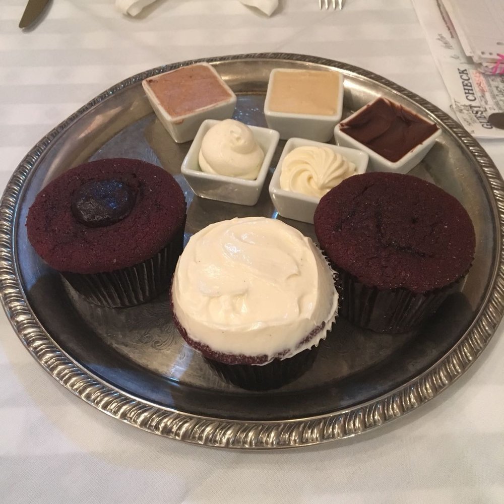 Suzette's Creperie - Cake tasting, yummy red velvet cake and different types of frosting - French Near Me - Wheaton, Illinois