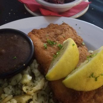 Restaurant Edelweiss - Pork Schnitzel, red cabbage and späetzle - German Near Me - Bradenton, Florida Restaurant Edelweiss - Pork Schnitzel, red cabbage and späetzle - German Near Me - Bradenton, Florida