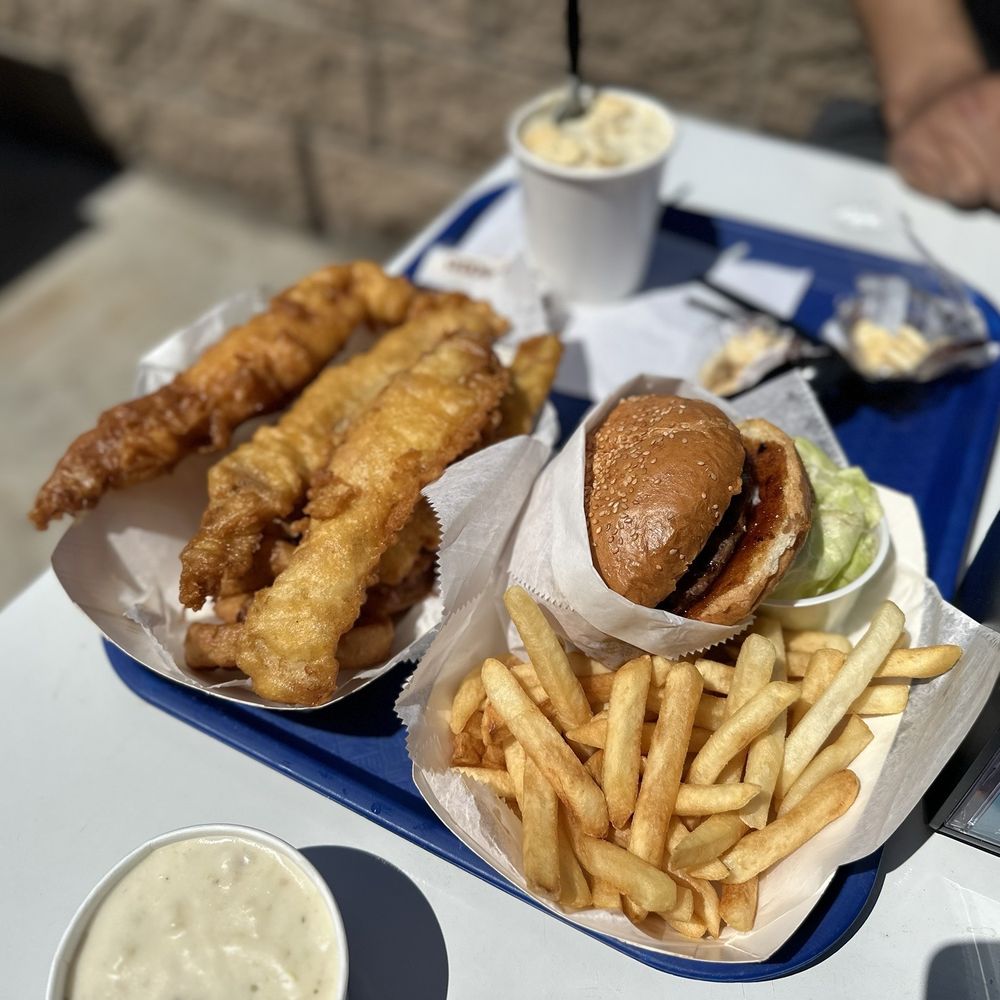 Harbor Fish & Chips - Fish and Onion ring plate (3pieces) Hawaiian Burger - Fish & Chips Near Me - Oceanside, California Harbor Fish & Chips - Fish and Onion ring plate (3pieces) Hawaiian Burger - Fish & Chips Near Me - Oceanside, California