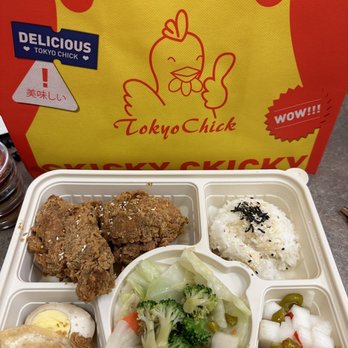 Tokyo Chick - Original crispy drumstick Bento box. Comes with 2 drumsticks. The pickled radish on the bottom right was so good. - Chicken Wings Near Me - Pasadena, California
