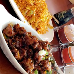 Chilli chicken (dry), Schezuan shrimp fried rice