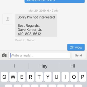David J Kehler Drywall - Screenshot of message - General Contractors Near Me - Darlington, Maryland