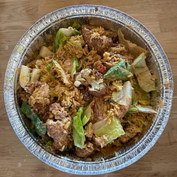 Kismet Cafe - Sauce Drizzled Rice and Salad Bowl with creamy orange sauce - Halal Near Me - Austin, Texas Kismet Cafe - Sauce Drizzled Rice and Salad Bowl with creamy orange sauce - Halal Near Me - Austin, Texas
