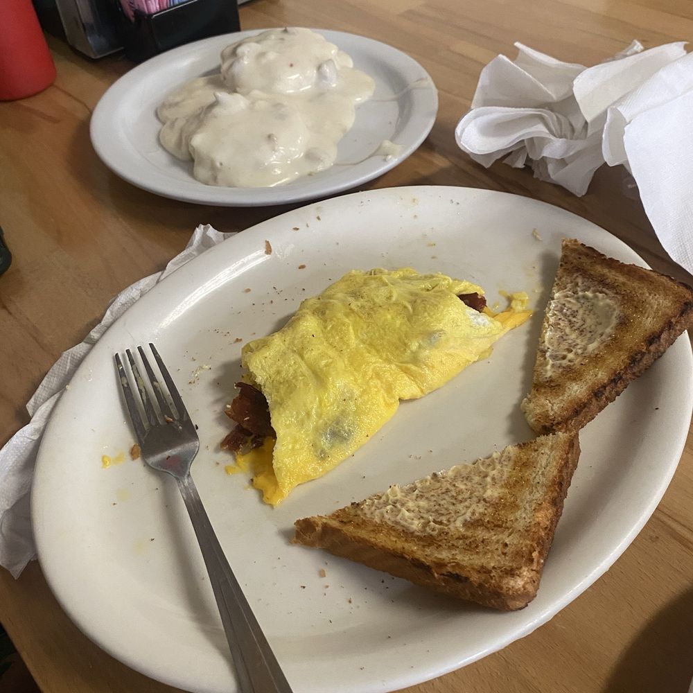 Bacon Omelette And 1/2 Order Biscuit and Gravy