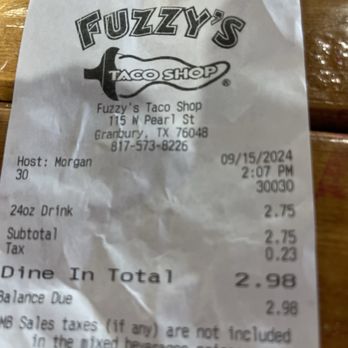 Fuzzy's Taco Shop - Check - Seafood Near Me - Granbury, Texas Fuzzy's Taco Shop - Check - Seafood Near Me - Granbury, Texas