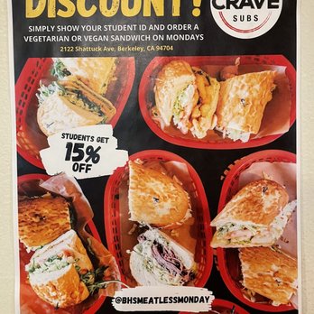 Crave Subs - a flyer for a sandwich sale - Halal Near Me - Berkeley, California Crave Subs - a flyer for a sandwich sale - Halal Near Me - Berkeley, California