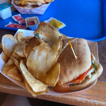 The Summit House - a plate of chips and a sandwich - American Near Me - Whitefish, Montana