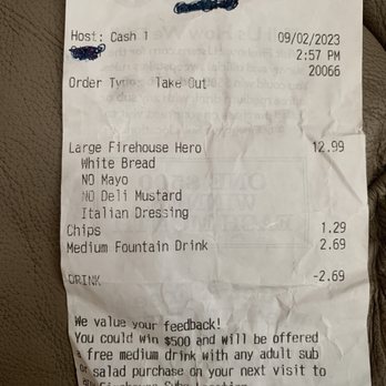 Firehouse Subs - the receipt for the firehouse - Sandwiches Near Me - Ooltewah, Tennessee Firehouse Subs - the receipt for the firehouse - Sandwiches Near Me - Ooltewah, Tennessee