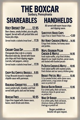 Menu photo 1 The Boxcar Sunbury, PA Menu photo 1 The Boxcar Sunbury, PA