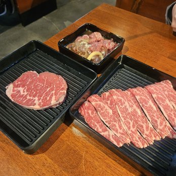 7 Japanese BBQ & Sushi - Left is beef steak, top is chuck roll and right is the brisket - Sushi Bars Near Me - Irvine, California
