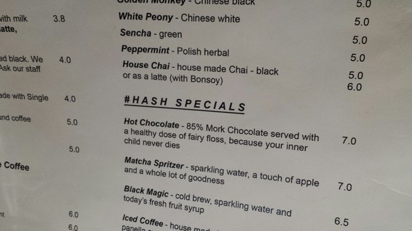 Menu photo 3 Hash Specialty Coffee & Roasters Melbourne, VIC