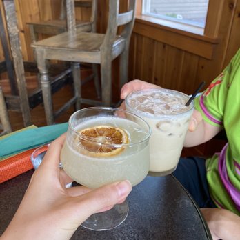 Whitefish Handcrafted Spirits - Amaretto French 75 spritz (left) and Bulldog (right) - Desserts Near Me - Kalispell, Montana
