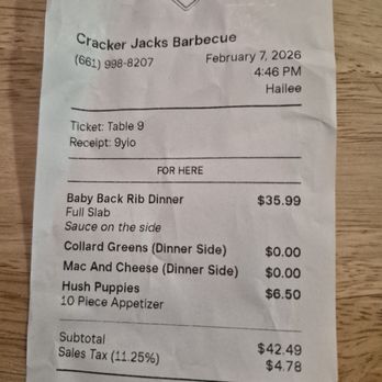 Cracker Jacks Barbecue - Bill - Barbeque Near Me - Lancaster, California