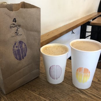 The Intersection Cafe - Muffin, almond milk latte (small), mocha (large) - Coffee & Tea Near Me - Buffalo, New York