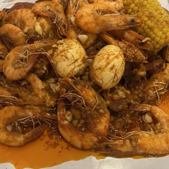 The Boiling Crab - 2lbs of shrimp, with Sausage (Per lb), eggs, Potatoes (3 Pieces), corn, the whole shabang mild. - Seafood Near Me - Alhambra, California The Boiling Crab - 2lbs of shrimp, with Sausage (Per lb), eggs, Potatoes (3 Pieces), corn, the whole shabang mild. - Seafood Near Me - Alhambra, California