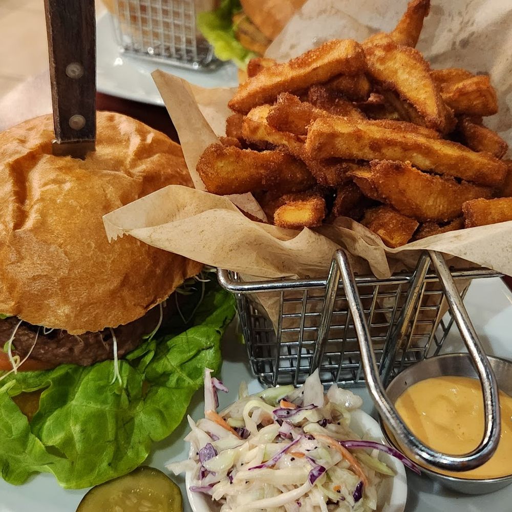 The Bureau 510 - Beyond Burger with sweet potato fries - Burgers Near Me - Alameda, California The Bureau 510 - Beyond Burger with sweet potato fries - Burgers Near Me - Alameda, California