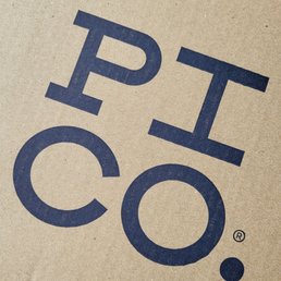 a pizza box with the word pi co printed on it