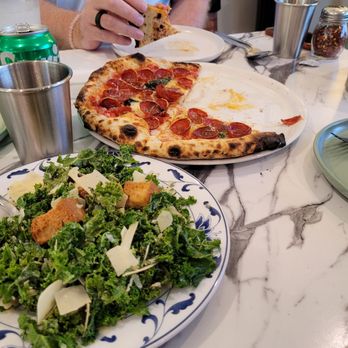 Sandtown Pizza - Pepperoni pizza and kale caesar salad - Pizza Near Me - St. George, Utah Sandtown Pizza - Pepperoni pizza and kale caesar salad - Pizza Near Me - St. George, Utah