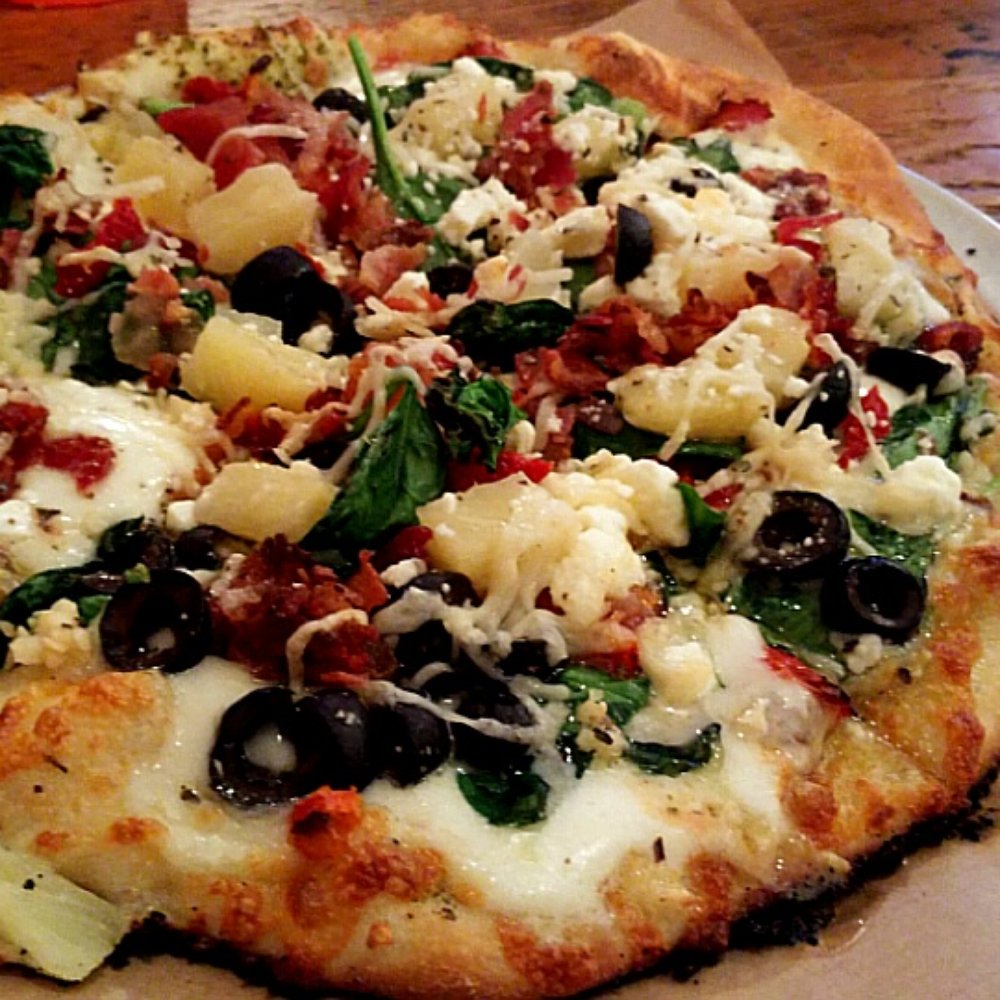 Your Pie Pizza - Marinara,pesto, shredded and fresh mozzarella, spinach, sun dried tomato, garlic, black olives, pineapple,feta, Olive oil and oregano - Salad Near Me - Covington, Georgia Your Pie Pizza - Marinara,pesto, shredded and fresh mozzarella, spinach, sun dried tomato, garlic, black olives, pineapple,feta, Olive oil and oregano - Salad Near Me - Covington, Georgia