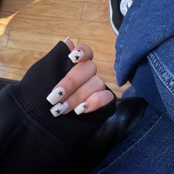 3D Nails - Pearl white with navy blue stars. - Nail Salons Near Me - Cypress, California 3D Nails - Pearl white with navy blue stars. - Nail Salons Near Me - Cypress, California