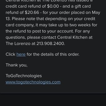 Central Kitchen - email refund - Burgers Near Me - Los Angeles, California