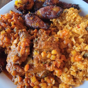Celias Cuban Cuisine - Pollo Guisado with rice and pegion peas and maduros. - Cuban Near Me - Columbia, Maryland Celias Cuban Cuisine - Pollo Guisado with rice and pegion peas and maduros. - Cuban Near Me - Columbia, Maryland