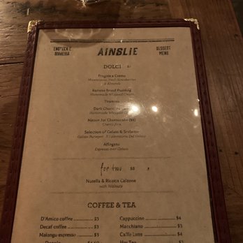 Ainslie - Dessert menu - Beer Gardens Near Me - Brooklyn, New York Ainslie - Dessert menu - Beer Gardens Near Me - Brooklyn, New York