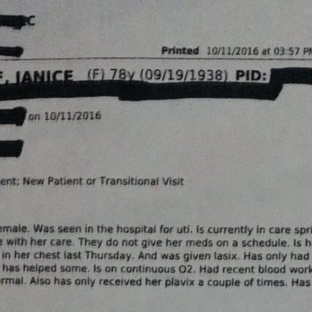 Coldspring Transitional Care Center - Portion of mom's record wherein her doctor notes she doesn't receive her meds regularly at Coldspring Transitional Care - Skilled Nursing Near Me - Cold Spring, Kentucky