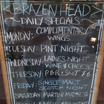The Brazen Head - Specials (FYI Pint Night means anything on tap is $5) - Pubs Near Me - Brooklyn, New York