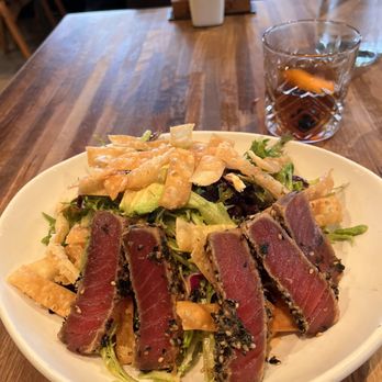 Eureka! - Seared ahi tuna salad, house Manhattan cocktail. - American Near Me - Indian Wells, California Eureka! - Seared ahi tuna salad, house Manhattan cocktail. - American Near Me - Indian Wells, California