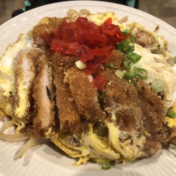 Kusshi - Katsu Don Chicken - A dish featuring breaded fried chicken cutlet served over rice with eggs, chopped green onions, and red pickled ginger. - Sushi Bars Near Me - Silver Spring, Maryland