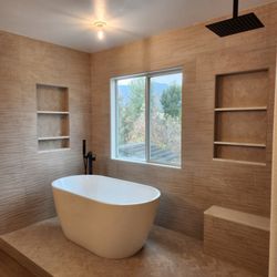 FRG Tile Remodeling Co - Master shower freestanding Jacuzzi combo