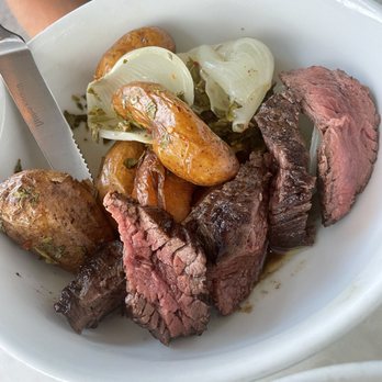 Hillside Farmacy - bavette steak with fingerling potatoes and a mint marigold chimichurri - New American Near Me - Austin, Texas Hillside Farmacy - bavette steak with fingerling potatoes and a mint marigold chimichurri - New American Near Me - Austin, Texas