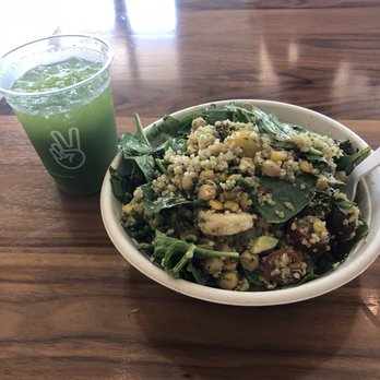 Upbeet - Pesto manifesto w/ shrimp and avocado instead of chicken and cheese, and kale/apple/ginger juice! - Salad Near Me - Atlanta, Georgia Upbeet - Pesto manifesto w/ shrimp and avocado instead of chicken and cheese, and kale/apple/ginger juice! - Salad Near Me - Atlanta, Georgia