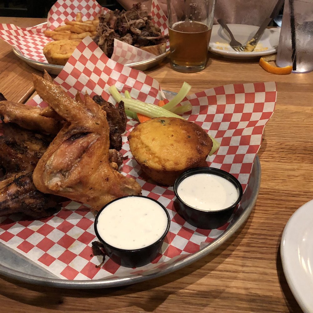 Redsmoke Barbeque - Wing Platter 1/2 Jerk 1/2 crispy. - Bars Near Me - Detroit, Michigan Redsmoke Barbeque - Wing Platter 1/2 Jerk 1/2 crispy. - Bars Near Me - Detroit, Michigan