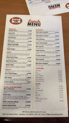 Menu photo 2 Rocky's Cafe Seaside, CA Menu photo 2 Rocky's Cafe Seaside, CA