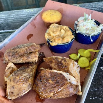 Creekside BBQ - Meat and Two plate with chicken, horseradish infused coleslaw, creamy mac n cheese, and cornbread muffin - Barbeque Near Me - Vancouver, Washington Creekside BBQ - Meat and Two plate with chicken, horseradish infused coleslaw, creamy mac n cheese, and cornbread muffin - Barbeque Near Me - Vancouver, Washington
