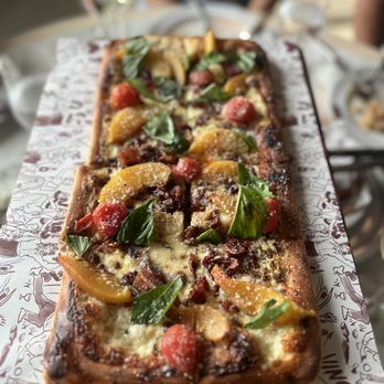 Carbone Vino - Peach and bacon pizza! Sweet and savory. Must have! - Italian Near Me - Dallas, Texas Carbone Vino - Peach and bacon pizza! Sweet and savory. Must have! - Italian Near Me - Dallas, Texas