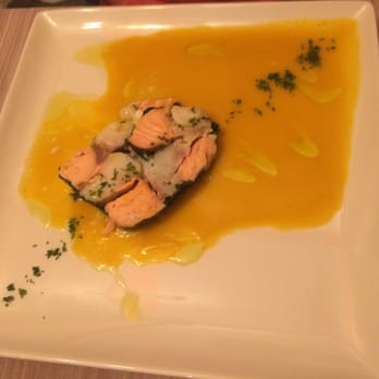 Samarcanda - Salmon + codfish terrine with spinach and pumpkin sauce - Italian Near Me - Somma Lombardo, AG