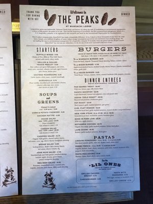 Menu photo 7 The Peaks Restaurant Sequoia National Park, CA