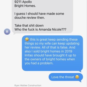 Watlee Construction - Text messages from Ryan Watlee demanding we take down our honest review - General Contractors Near Me - Hobe Sound, Florida Watlee Construction - Text messages from Ryan Watlee demanding we take down our honest review - General Contractors Near Me - Hobe Sound, Florida