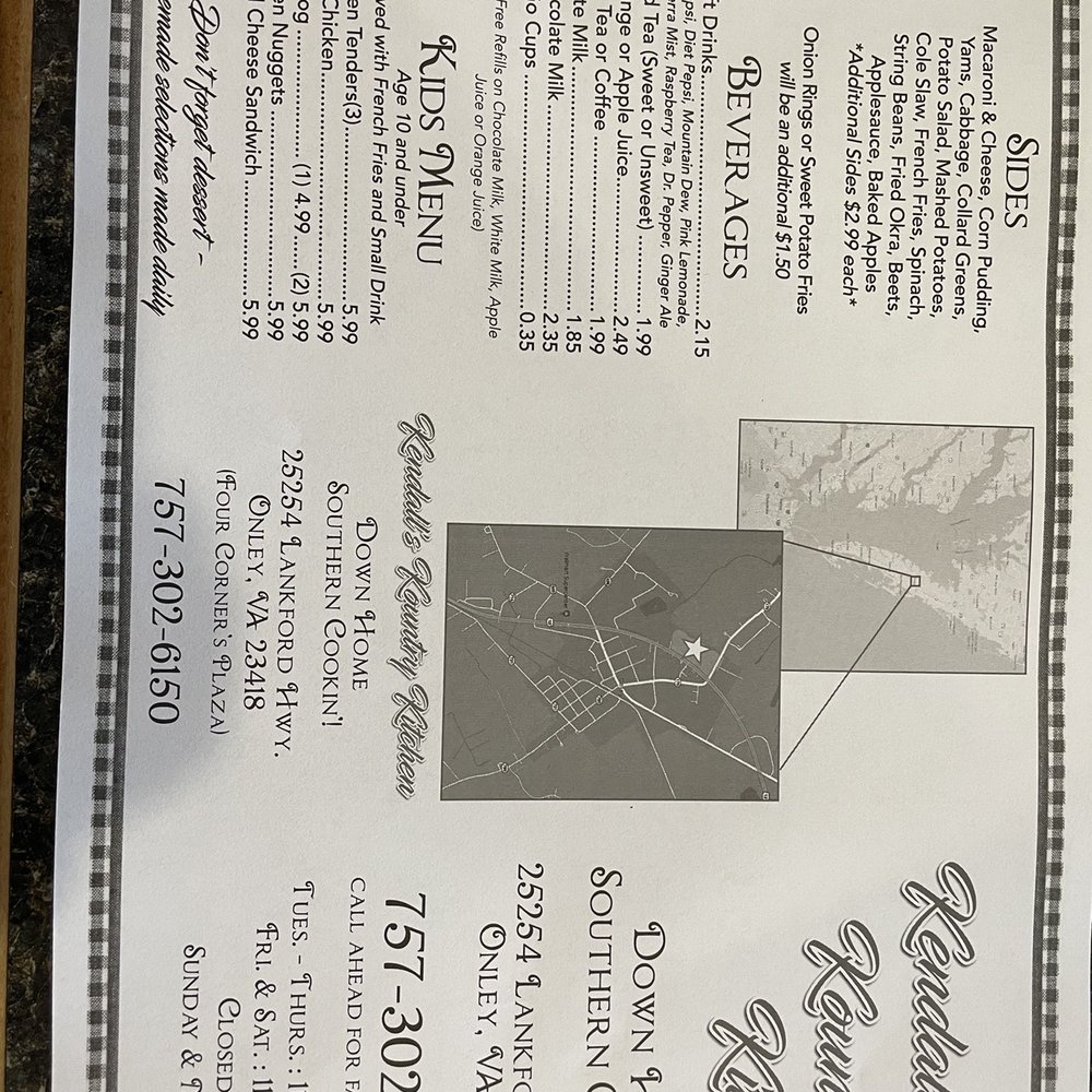 Kendall’s Kountry Kitchen - Menu - Seafood Near Me - Onley, Virginia Kendall’s Kountry Kitchen - Menu - Seafood Near Me - Onley, Virginia