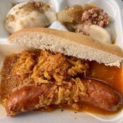 Marek's Kielbasa & Pierogi Food Truck - My delicious sampler platter.