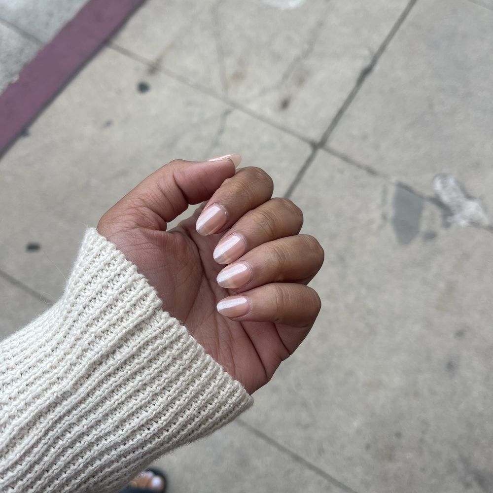 Pure Nails Spa - Gel x with light pink polish and chrome - Nail Salons Near Me - Pasadena, California Pure Nails Spa - Gel x with light pink polish and chrome - Nail Salons Near Me - Pasadena, California