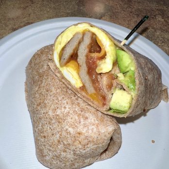 Bagelman - Breakfast Burrito - scrambled eggs, sausage, cheddar cheese, salsa and avocado on a whole wheat wrap. - Delis Near Me - Brookfield, Connecticut
