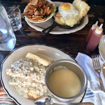 Jacob's Pickles - sausage gravy smothered chicken ($17) and the croque madame ($18) - Comfort Food Near Me - New York, New York Jacob's Pickles - sausage gravy smothered chicken ($17) and the croque madame ($18) - Comfort Food Near Me - New York, New York