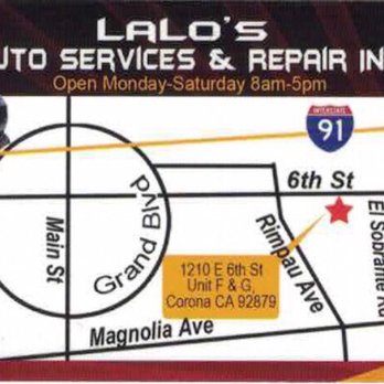 Lalos Auto Services & Repairs - 1210 E. 6th St Suite F & G Corona, CA 92879 - Auto Repair Near Me - Corona, California Lalos Auto Services & Repairs - 1210 E. 6th St Suite F & G Corona, CA 92879 - Auto Repair Near Me - Corona, California