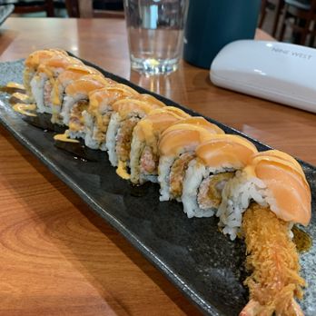 Sushi Paradise - Last year 2024, tempura shrimp and crab mix inside topped with salmon - Sushi Bars Near Me - Sacramento, California