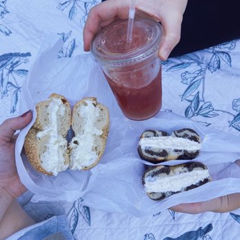 Pigeon Bagels - Sesame with Jalapeño, Marble with Plain, and Cherry Lemonade - Bagels Near Me - Pittsburgh, Pennsylvania